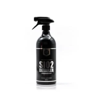 A black spray bottle labeled SiO2 Detailer from the Good Stuff Passion Series, featuring a trigger nozzle and modern branding. Designed for premium detailing, it boasts a sleek, glossy finish ideal for automotive enthusiasts.