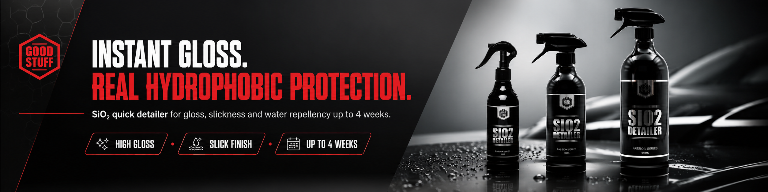 Good Stuff SiO₂ Detailer applied to car paint for gloss and hydrophobic protection