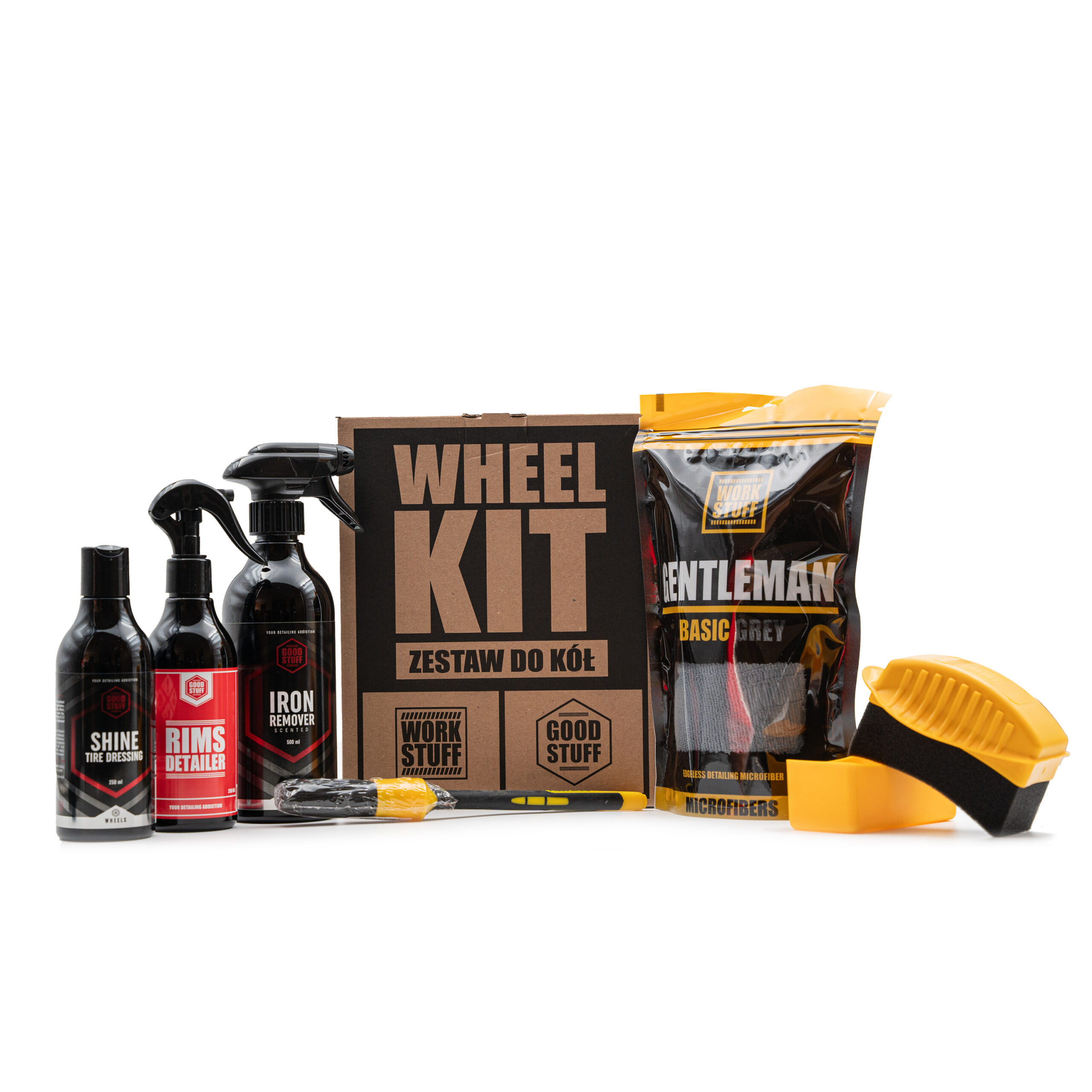 Contenuto del Good Stuff Wheel Kit disposto su sfondo bianco